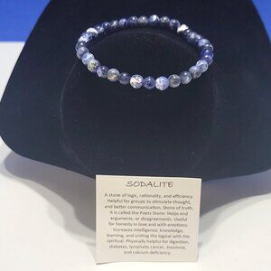 Natural Dark Blue Sodalite Poet's Stone Beaded Bracelet